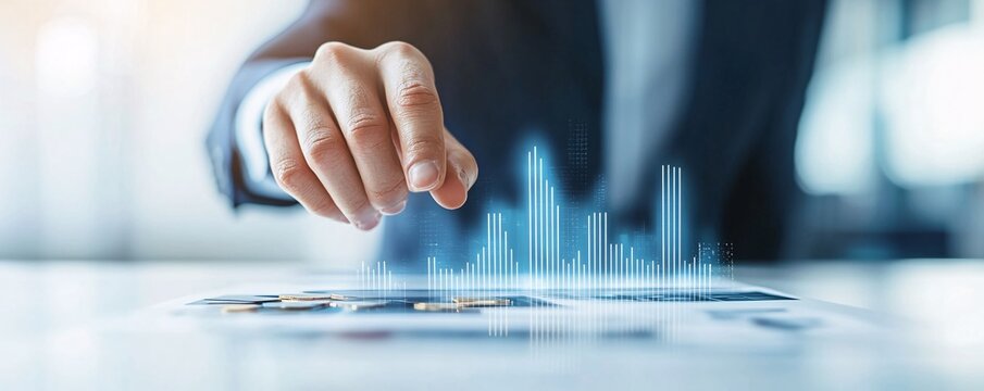 A financial planner s hand pointing to government bonds in a diversified investment portfolio, set against a clean, professional background with extensive copy space for educational content.