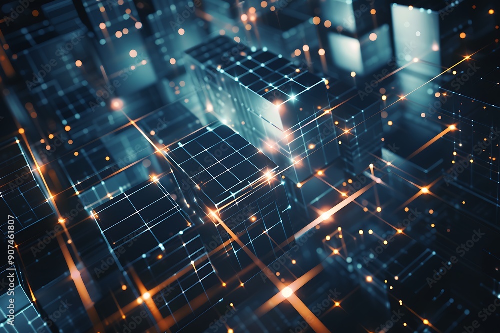 Aufkleber abstract background with glowing lights data cube technology concept. futuristic technology abstract
