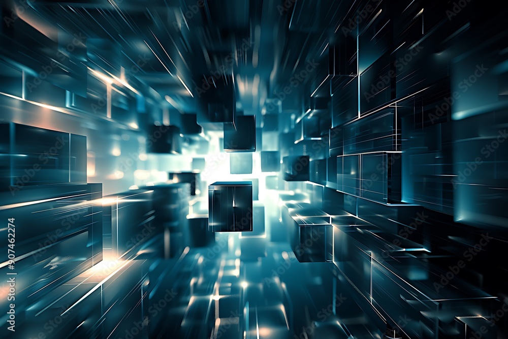 Aufkleber abstract background with glowing lights data cube technology concept. futuristic technology abstract