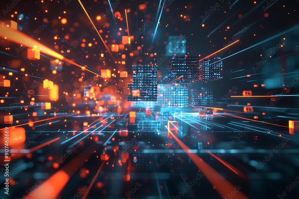 Aufkleber abstract background with glowing lights data cube technology concept. futuristic technology abstract