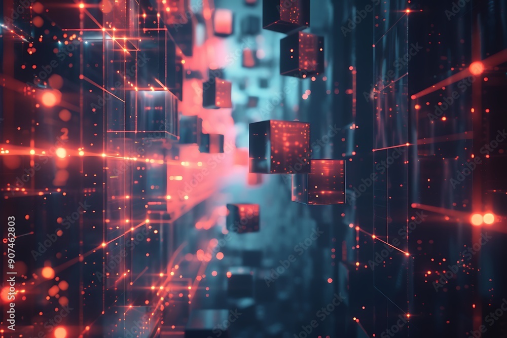 Aufkleber abstract background with glowing lights data cube technology concept. futuristic technology abstract