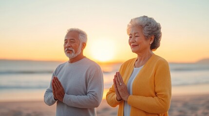 Fototapeta premium Elderly practice meditation, Senior activity concept. 