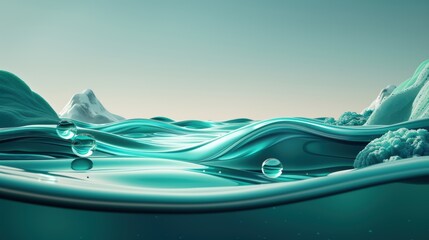 Abstract illustration of river and stream flow merging with planetary terrains, emphasizing the fluid movement and ecological significance of freshwater bodies.