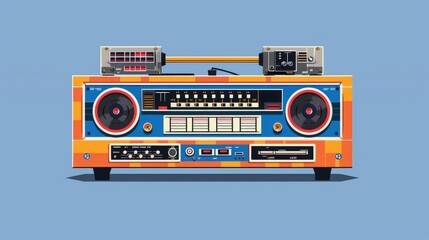 Fototapeta premium Vintage cassette player boombox isolated on white background, retro audio equipment icon