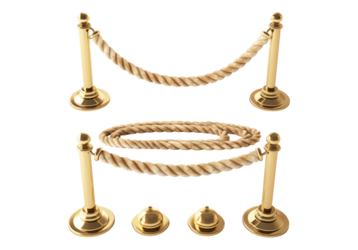 velvet rope and golden barriers isolated on transparent background.