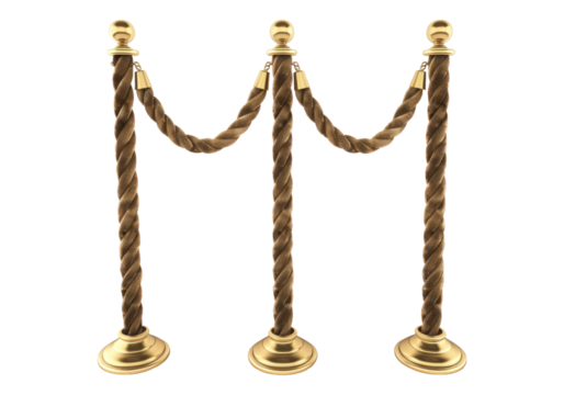 velvet rope and golden barriers isolated on transparent background.