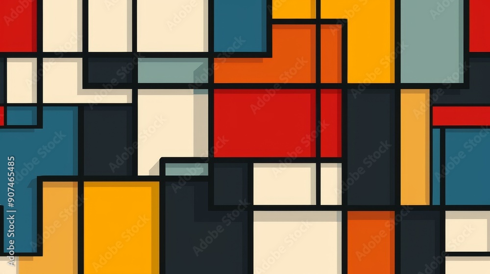 Poster colorful geometric pattern of square blocks creates vibrant 3d mosaic texture backdrop