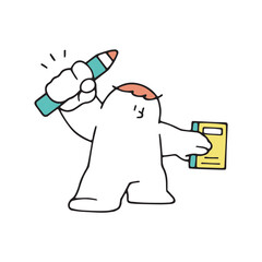 ノートを片手に鉛筆を掲げるヒト