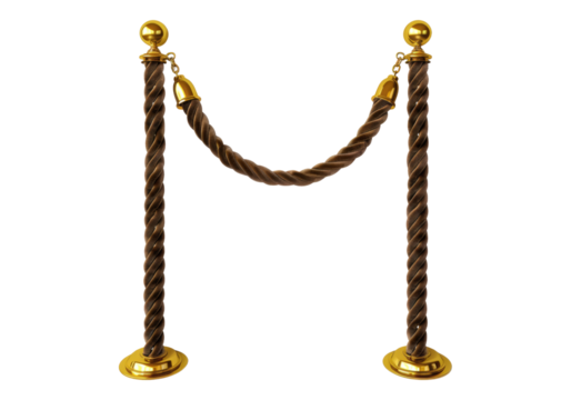 velvet rope and golden barriers isolated on transparent background.