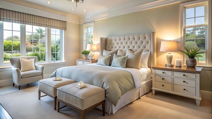 Serene Coastal Retreat: A Guest Bedroom Embracing Tranquility  AI generated