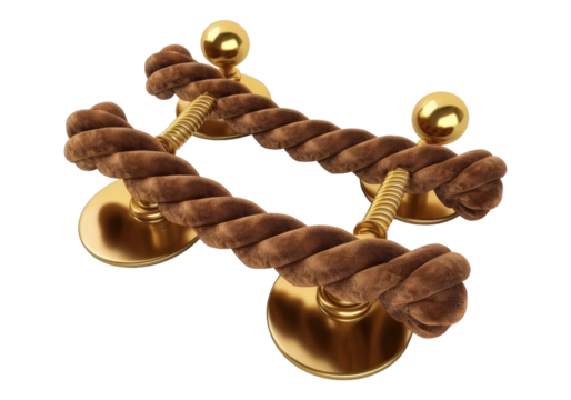 velvet rope and golden barriers isolated on transparent background.