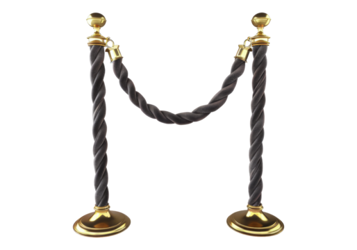 velvet rope and golden barriers isolated on transparent background.