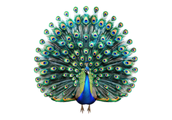 vibrant peacock isolated on transparent background.