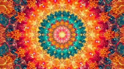 Psychedelic rainbow mandala with swirling geometric patterns in vibrant colors