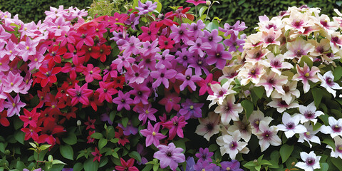 Obraz premium Clematis Climbing vines with large star-shaped flowers in a variety of colors