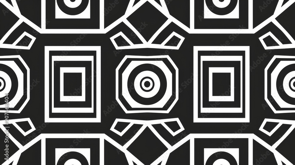Poster a pattern of alternating squares and circles in a monochrome color scheme , flat design