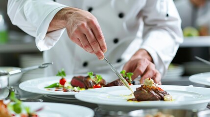 Chef plating a gourmet dish.