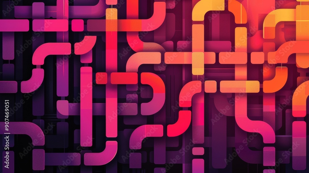 Poster Neon pixelated square pattern vector, colorful abstract tech design background