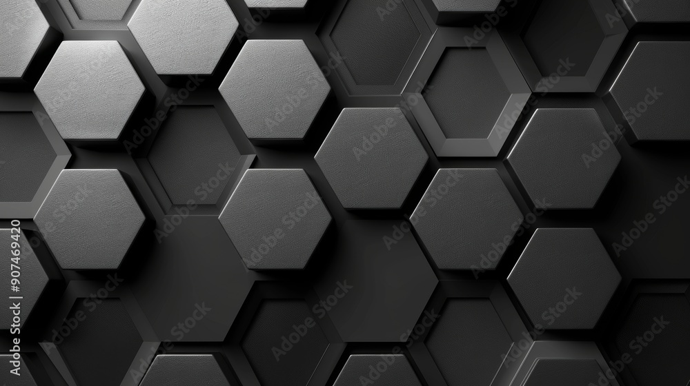 Poster seamless 3d hexagonal pattern backdrop with metallic texture, geometric grid design for modern wallp