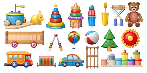 Set of best selling toys isolated on transparent background.