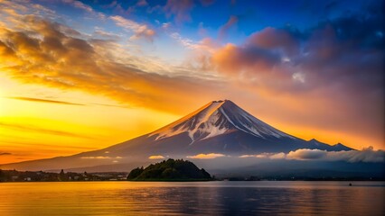 Mount Fuji in a Golden Hour Glow  Generative AI