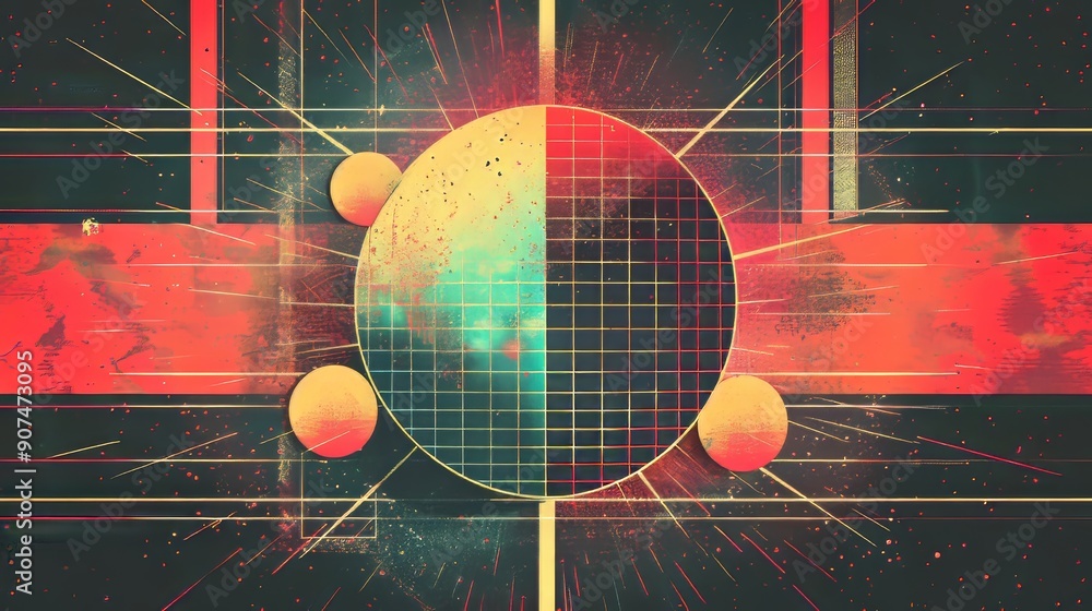 Aufkleber digital fractal globe orbits in red energy field, representing global data motion on futuristic scre