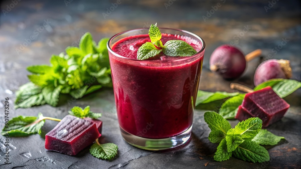 Poster vibrant beetroot smoothie with a splash of green generative ai