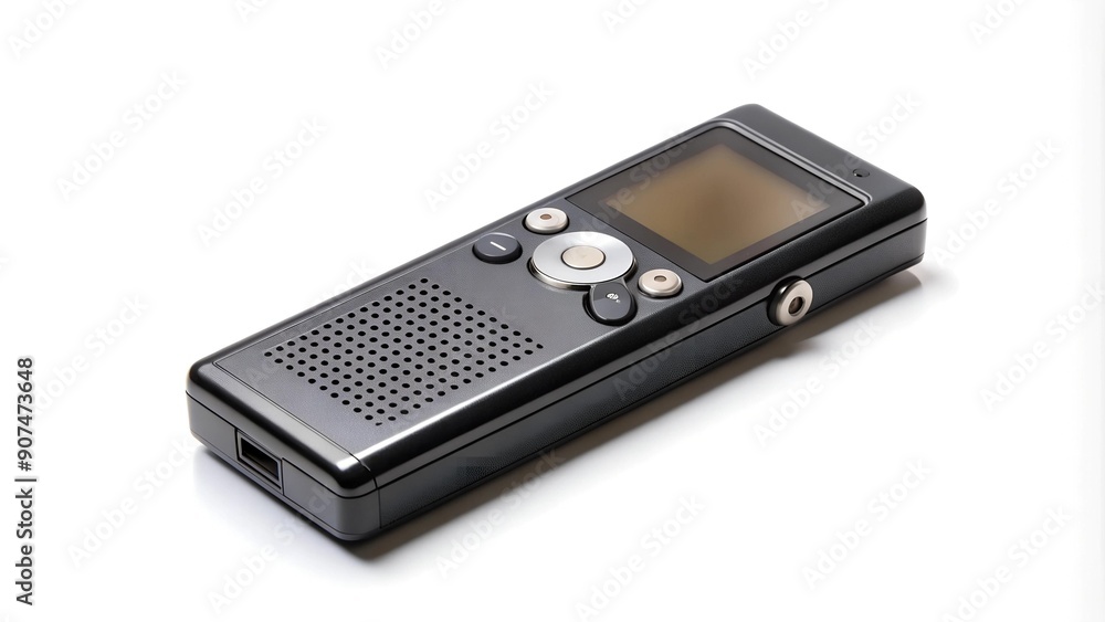 Poster sleek black voice recorder: a tool for capturing every word ai generated