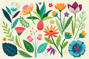 Collection of Colorful Flowers and Leaves