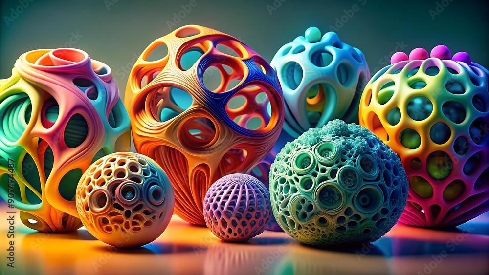 Poster whimsical abstract sculptures: exploring organic forms in 3d printing generative ai