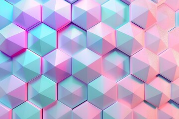 Obraz premium 3d render of colorful pastel pink, blue and purple hexagon pattern wall background. Abstract wallpaper for interior design