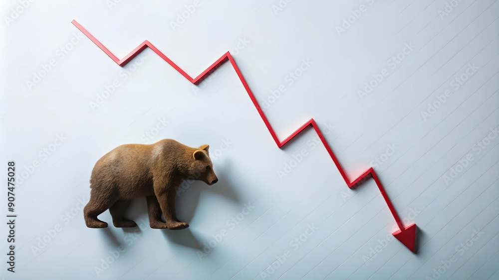 Poster bear market icon with declining graphs in a minimalist flat lay generative ai