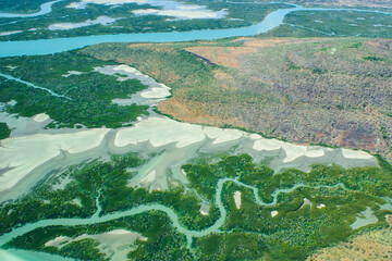 Beautiful landscape patterns around the meandering Lawley river, East Kimberley, Western Australia,...