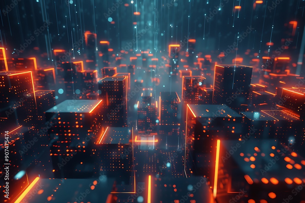 Poster a futuristic cube network patterns abstract digital data cube in technology future