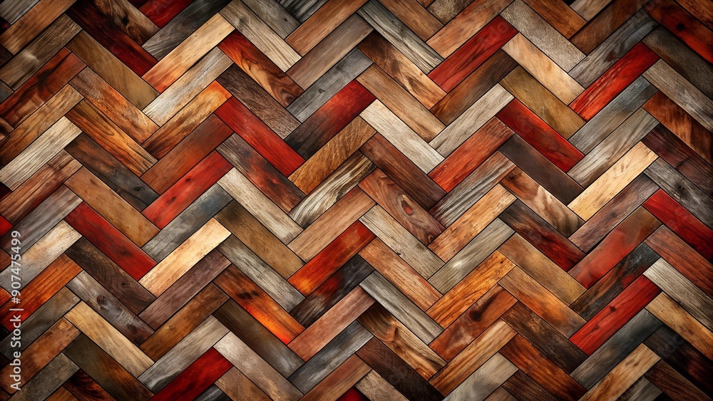 Poster timeworn elegance: a rustic abstract parquet pattern in deep browns and earthy tones generative ai