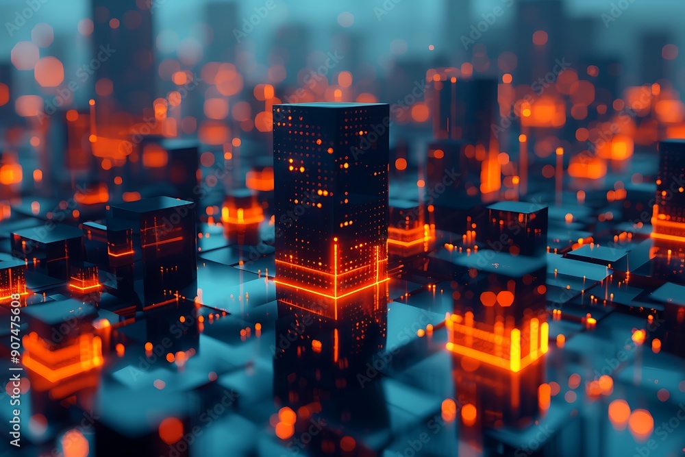 Poster a futuristic cube network patterns abstract digital data cube in technology future