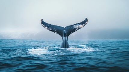 Fototapeta premium A Humpback Whale Tail Breaks the Surface of the Water