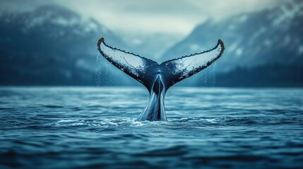 Fototapeta premium Whale Tail Breaking the Surface of the Ocean