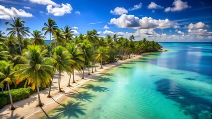 Naklejka premium Sun-Drenched Palms and Azure Waters: A Tranquil Vista of the Dominican Republic AI generated