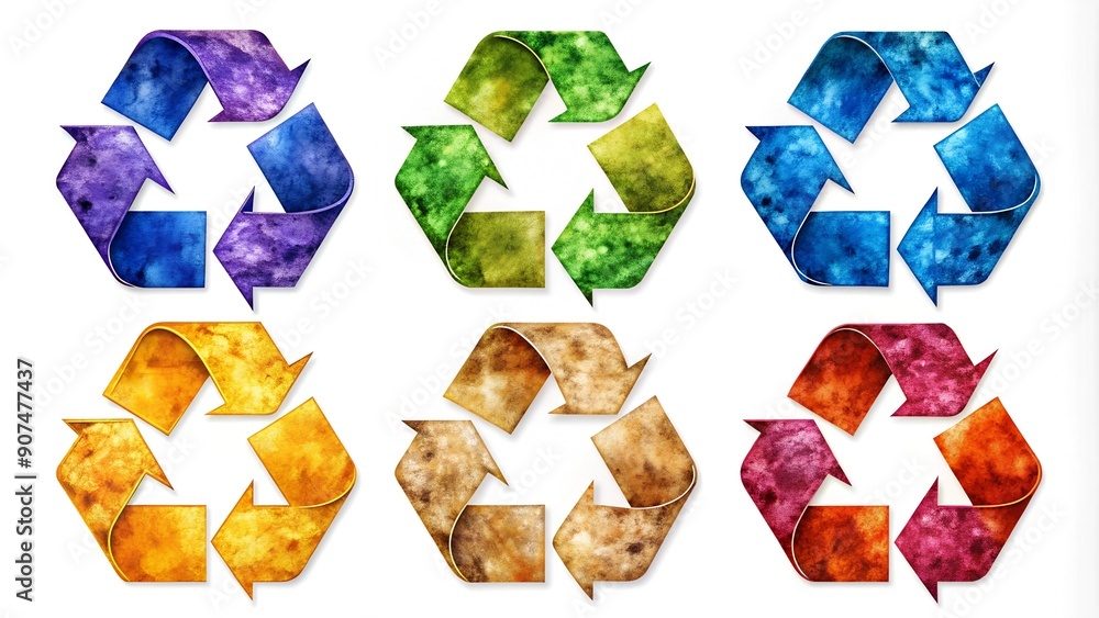Poster recycled materials: a symphony of color in circular arrows generative ai