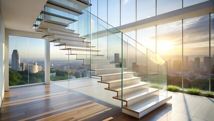 A Serene Staircase Ascending to the Sky  AI Generated