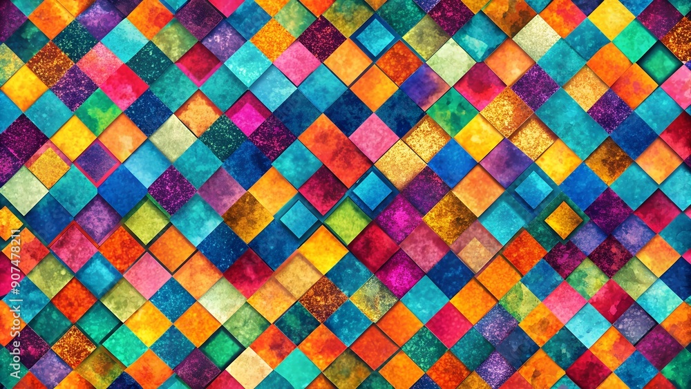 Poster abstract splintered squares: a symphony of color and form generative ai