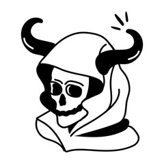 Devil skull icon in drawing style