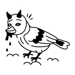 Evil bird icon in drawing style 