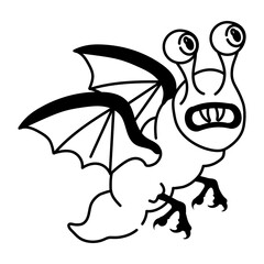 A hand drawn icon of flying demon 