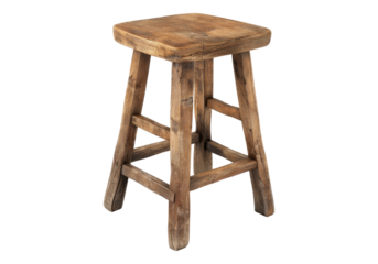 vintage wooden stool isolated on transparent background.