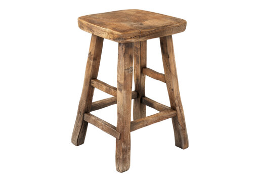 vintage wooden stool isolated on transparent background.