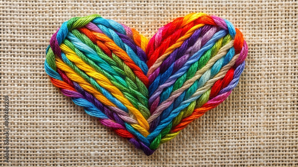 Poster abstract tapestry of unity: a multicolored heart woven from threads of togetherness generative ai