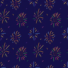 Colorful firework, star and sparkle hand drawn seamless pattern background for wrapping and wallpaper