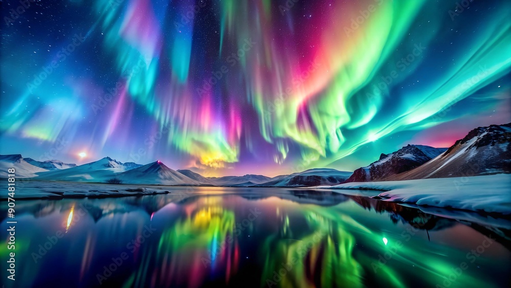 Poster celestial symphony: an abstract interpretation of the aurora borealis ai generated